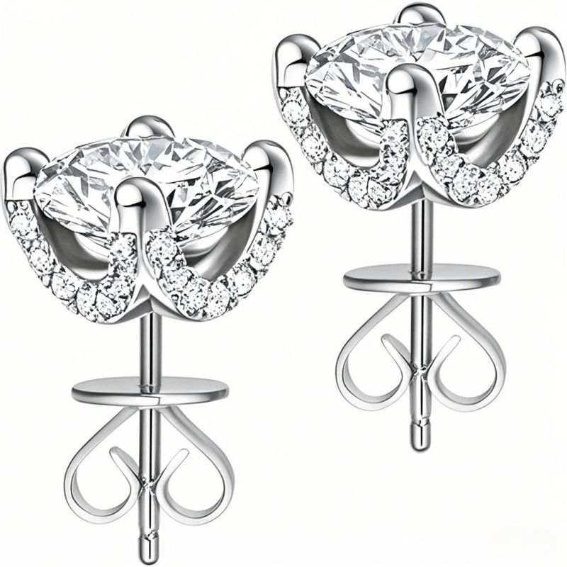 Women's 925 Silver Moissanite Four-Prong Stud Earrings, Minimalist Design